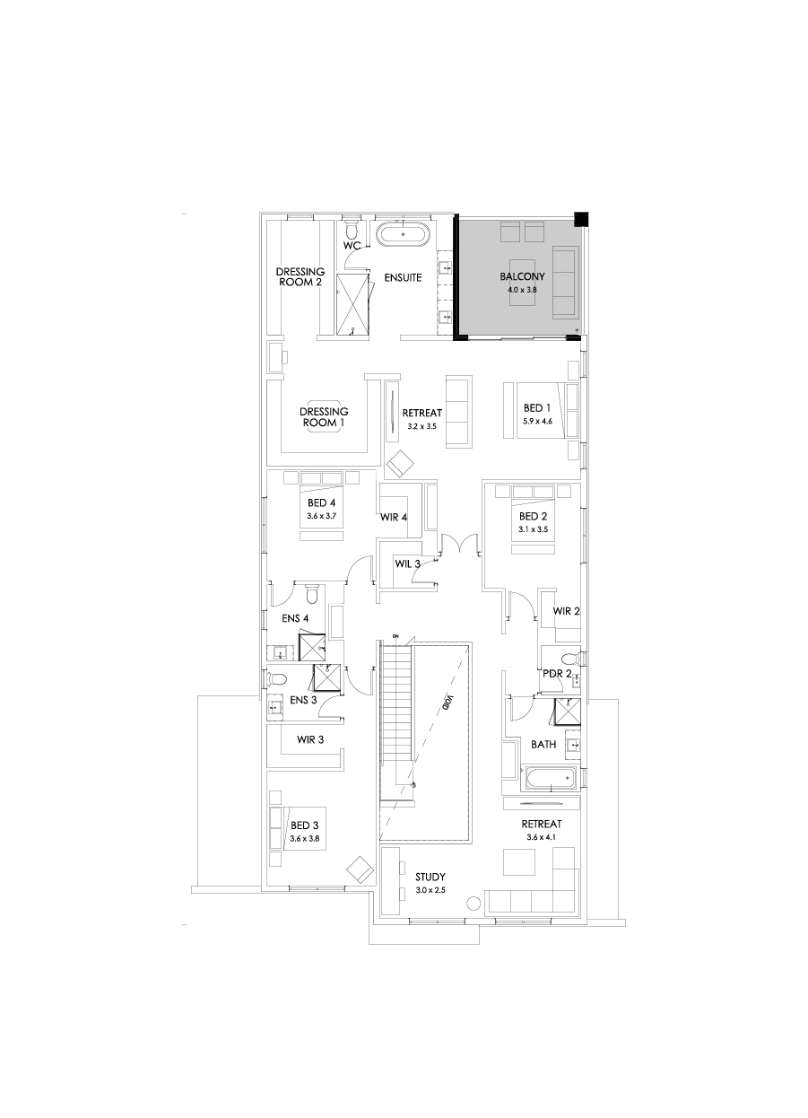 54 First Floor Floorplan (Rear balcony)