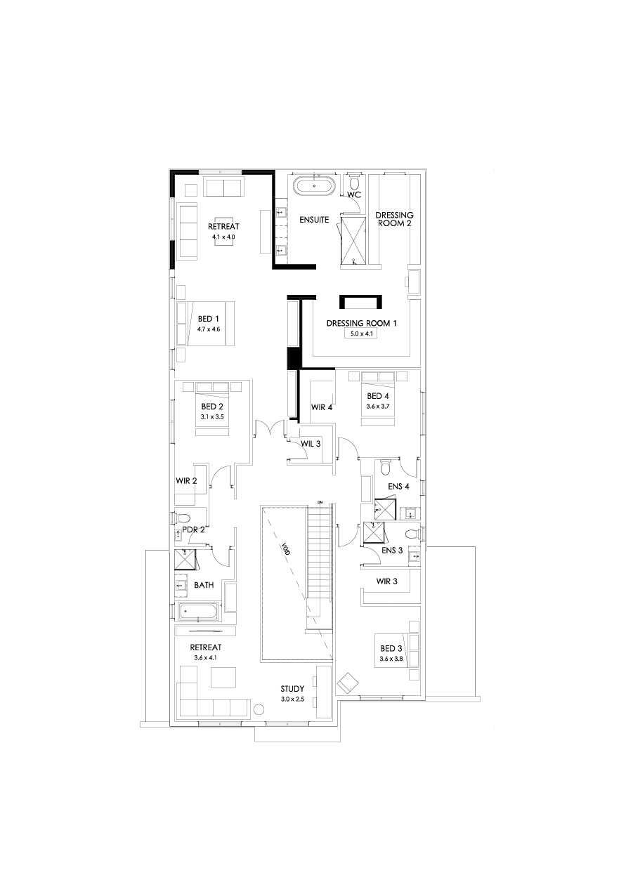 54 First Floor Floorplan (Alternate bed 1 - Flipped)