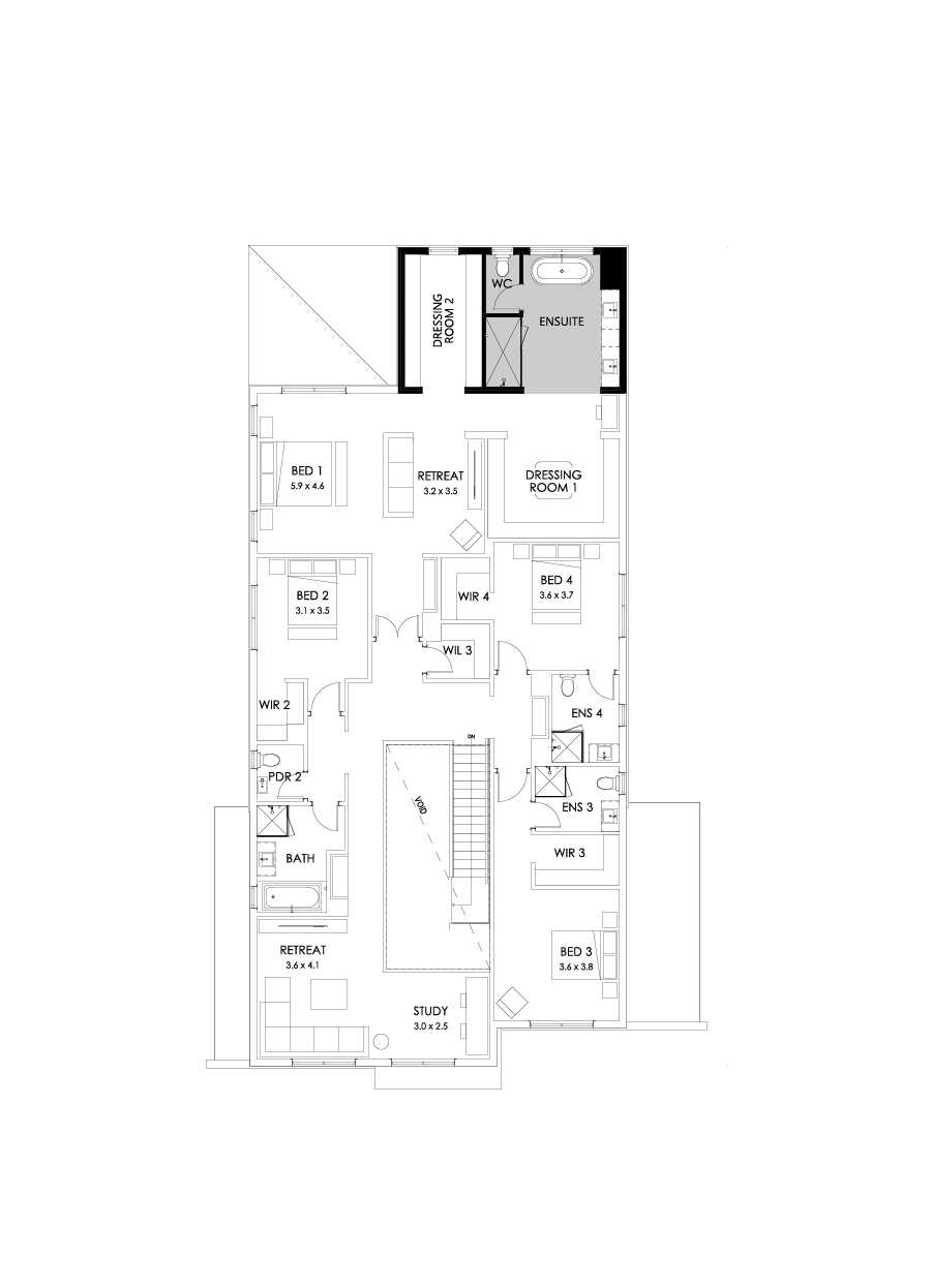 54 First Floor Floorplan (Alternate ensuite and dressing - Flipped)