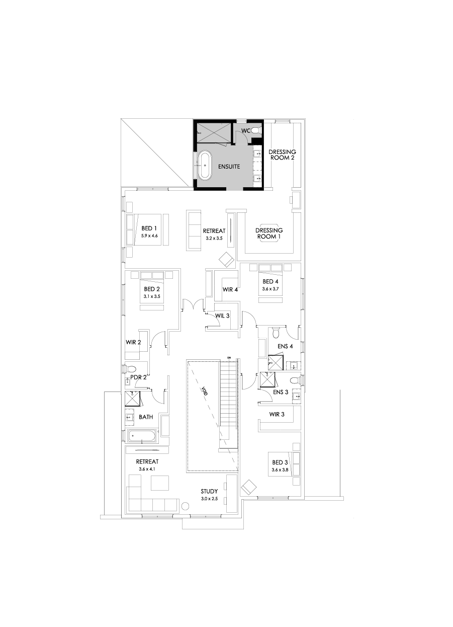 54 First Floor Floorplan (Alternate ensuite - Flipped)
