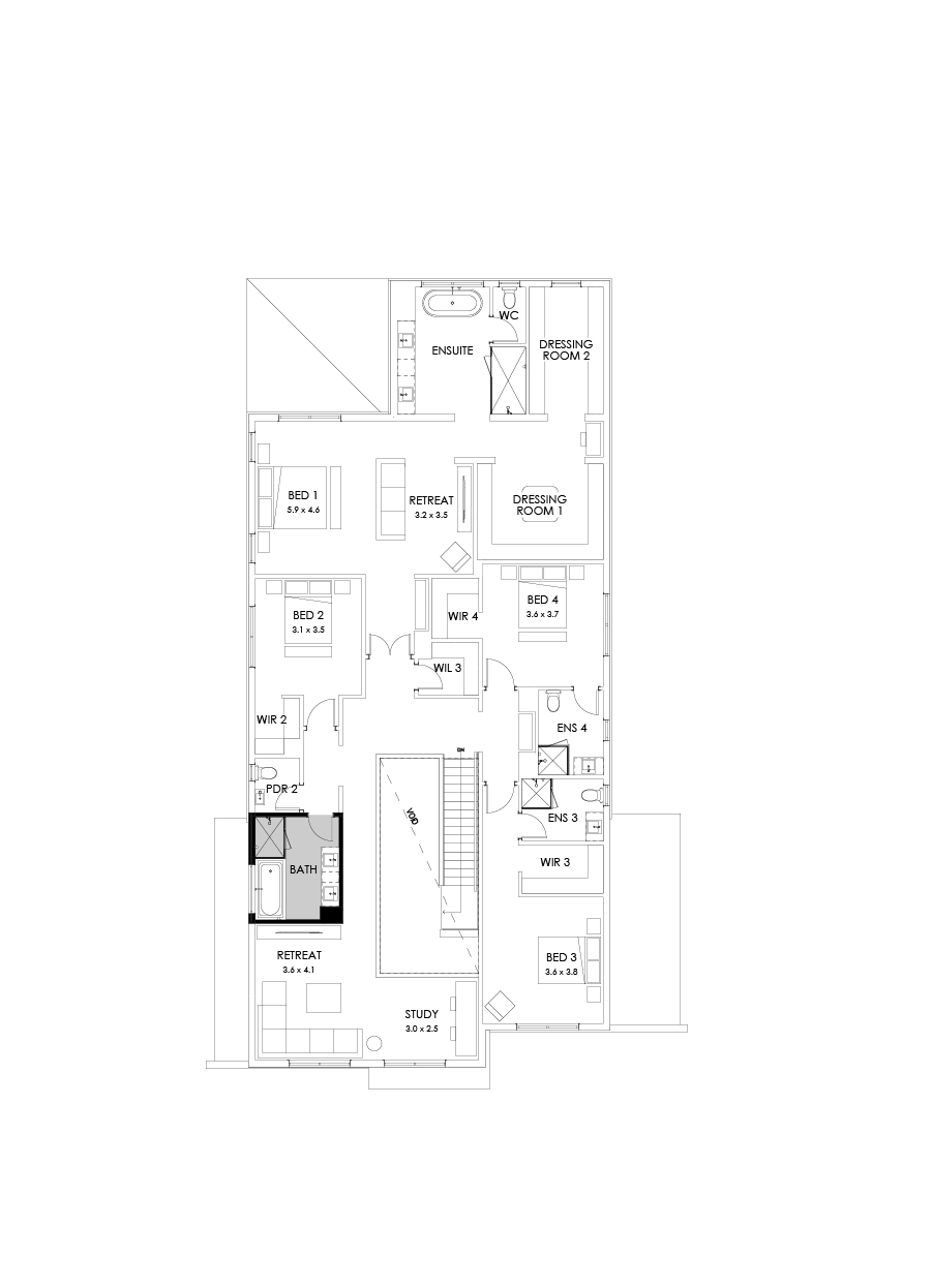 54 First Floor Floorplan (Bathroom upgrade - Flipped)