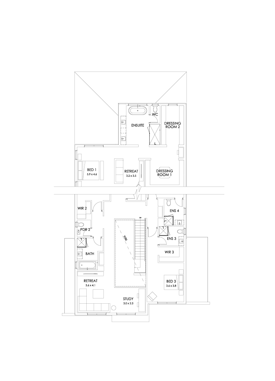 54 First Floor Floorplan (Full width outdoor living - Flipped)