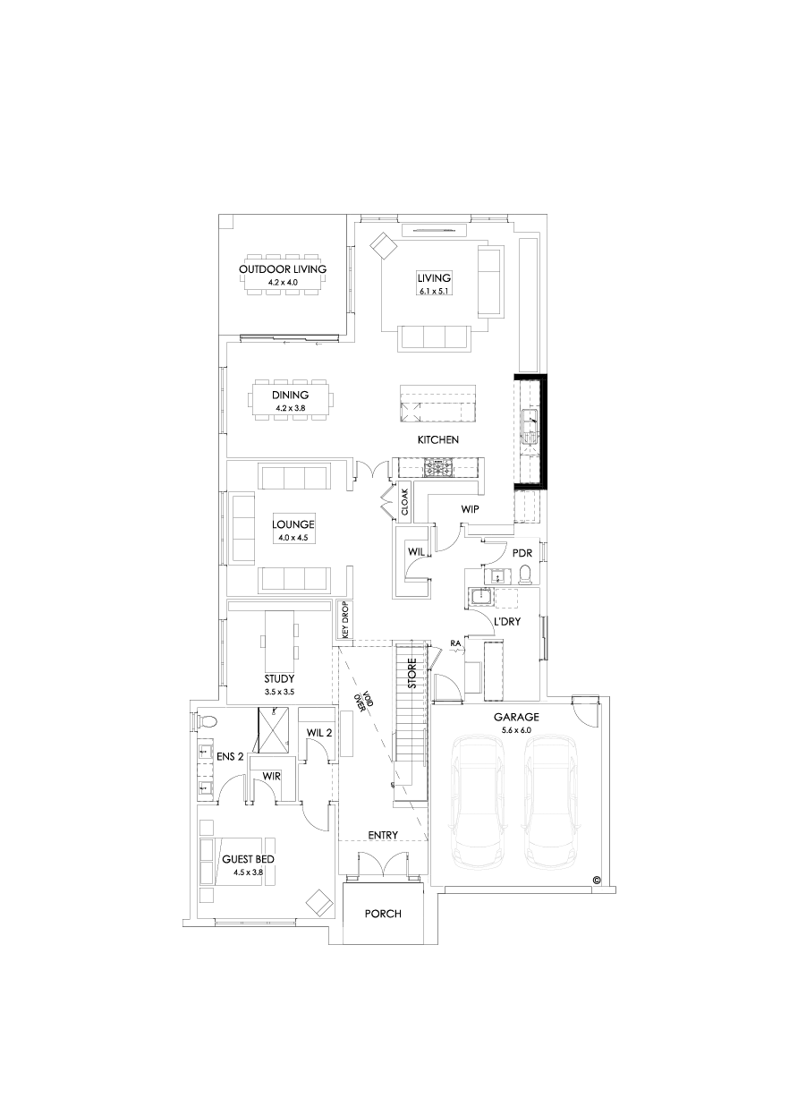 54 Ground Floor Floorplan (Alternate kitchen - Flipped)