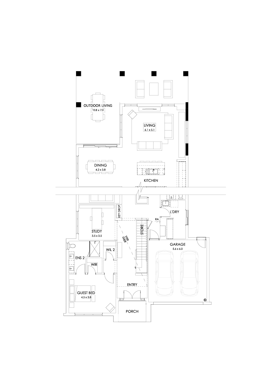 54 Ground Floor Floorplan (Full width outdoor living - Flipped)