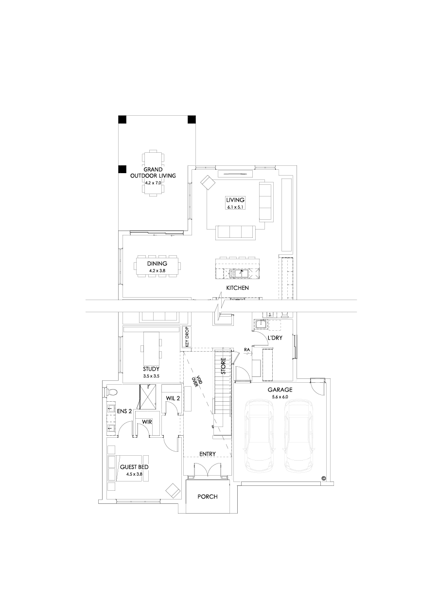 54 Ground Floor Floorplan (Grand outdoor living - Flipped)