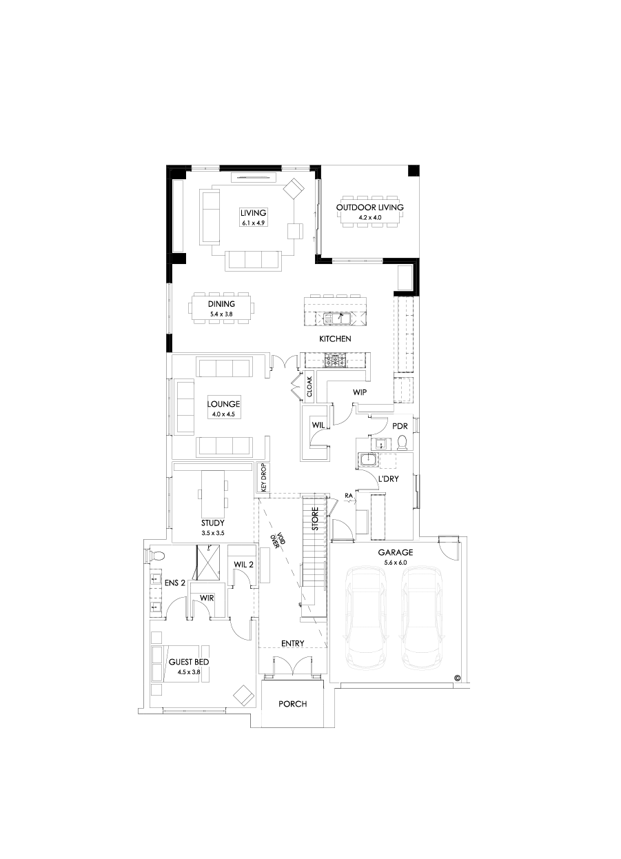54 Ground Floor Floorplan (Rear flip - Flipped)