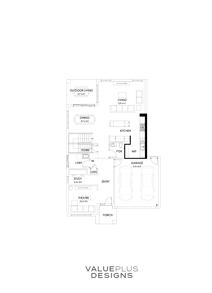 35 Ground Floor Floorplan (Alternate kitchen - Flipped)