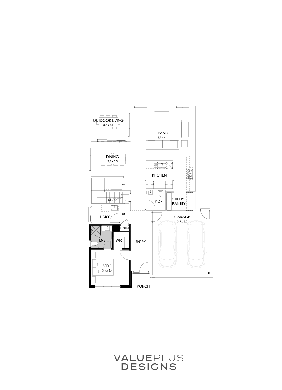 35 Ground Floor Floorplan (Guest bedroom - Flipped)