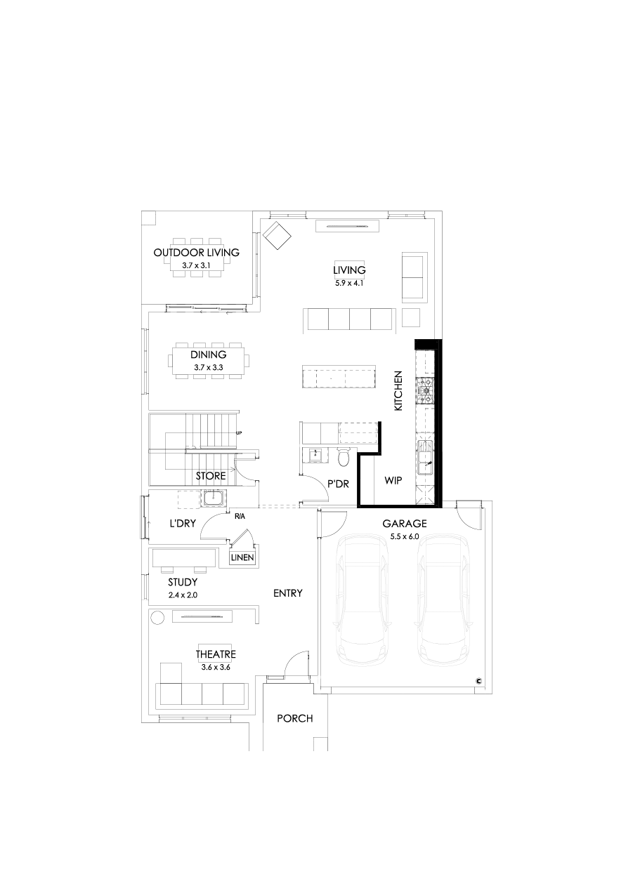 35 Ground Floor Floorplan (Alternate kitchen - Flipped)