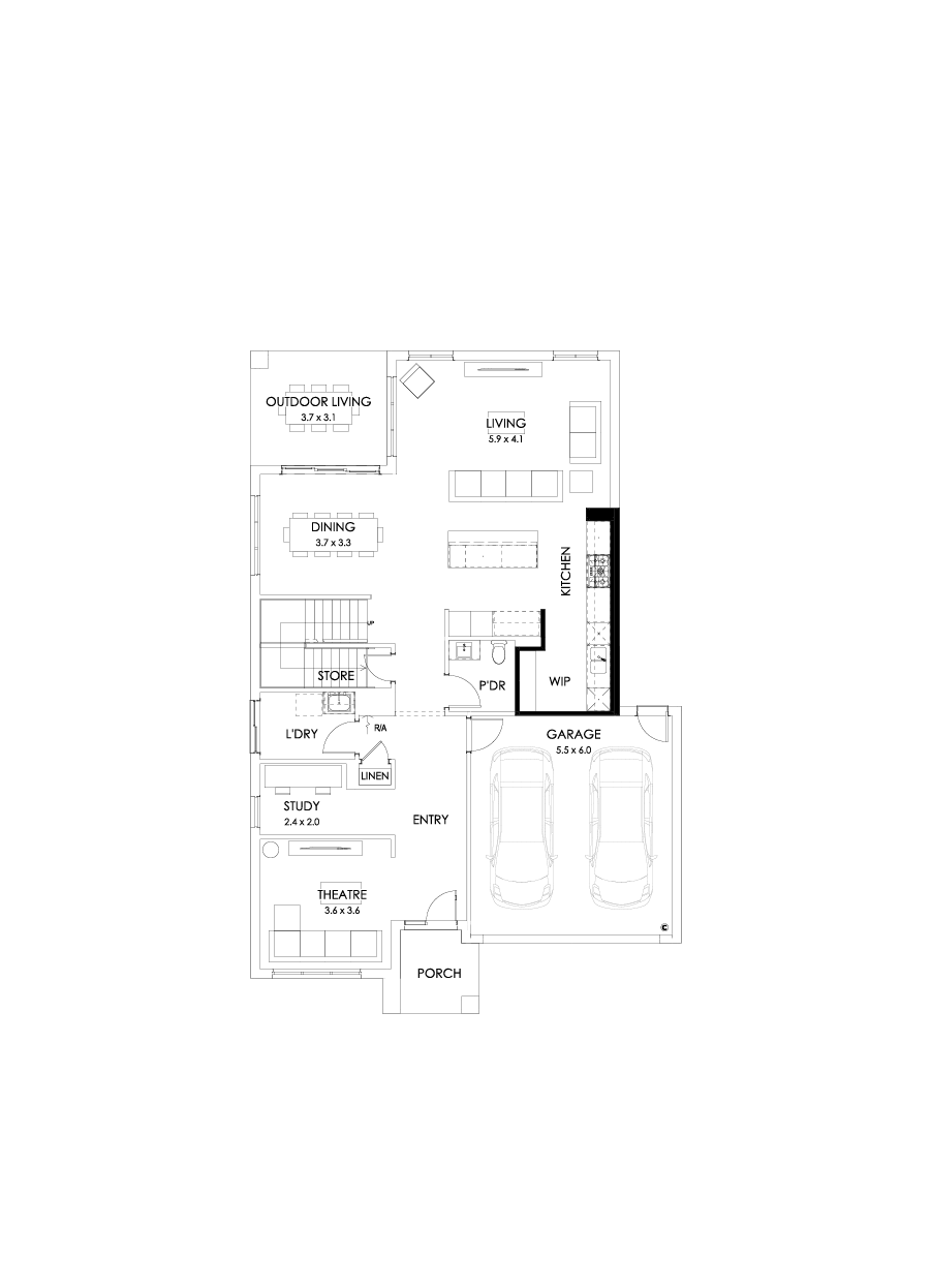 35 Ground Floor Floorplan (Alternate kitchen - Flipped)
