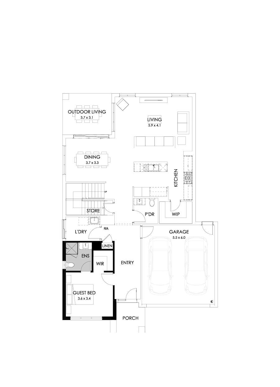 35 Ground Floor Floorplan (Guest bedroom - Flipped)