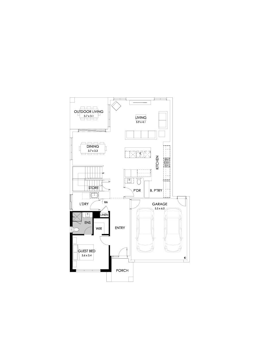 35 Ground Floor Floorplan (Guest bedroom - Flipped)