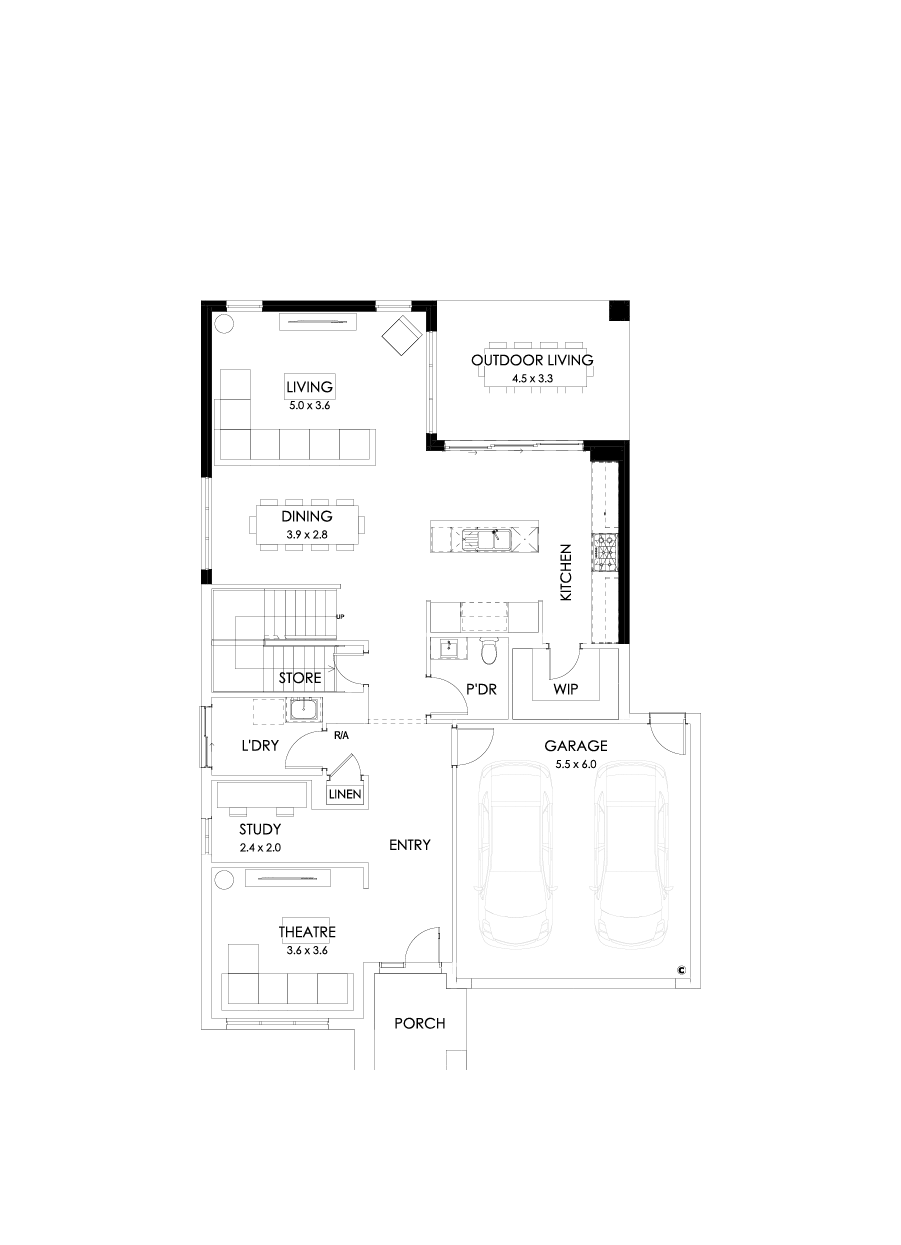 35 Ground Floor Floorplan (Rear flip - Flipped)