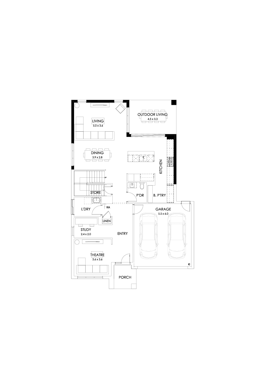 35 Ground Floor Floorplan (Rear flip - Flipped)