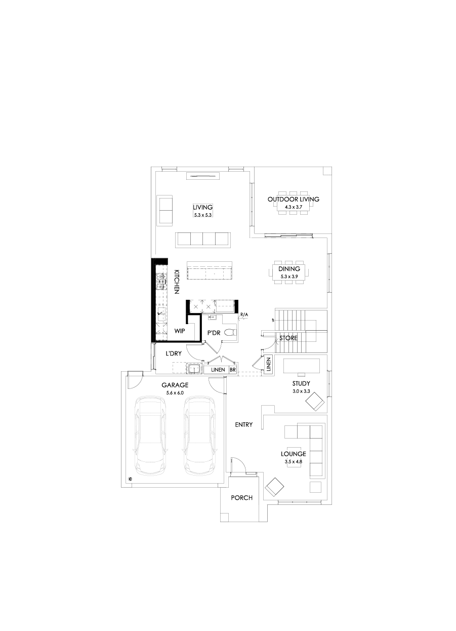 39 Ground Floor Floorplan (Alternate kitchen)