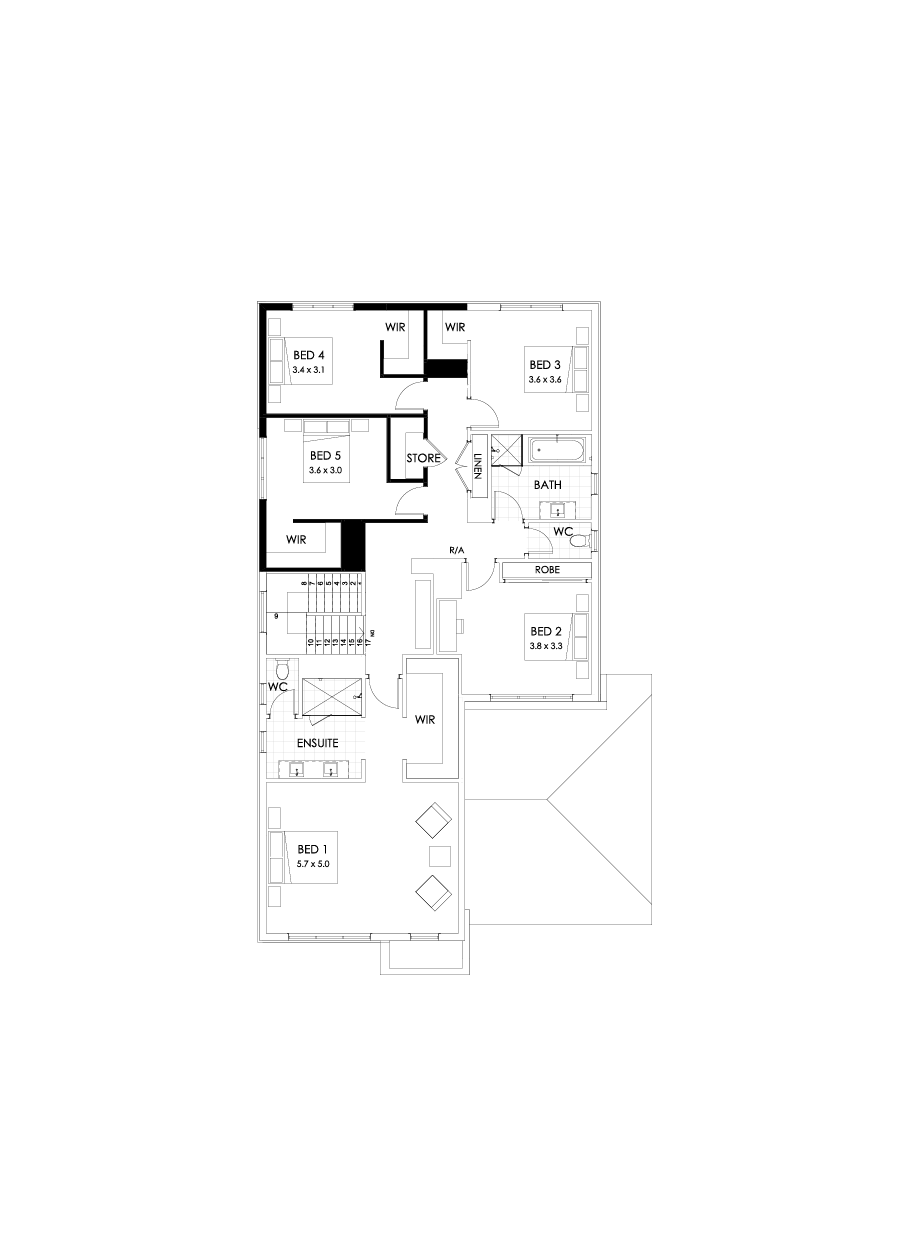 39 First Floor Floorplan (5th Bedroom  - Flipped)