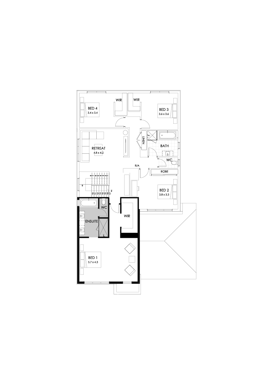 39 First Floor Floorplan (Bath to ensuite - Flipped)