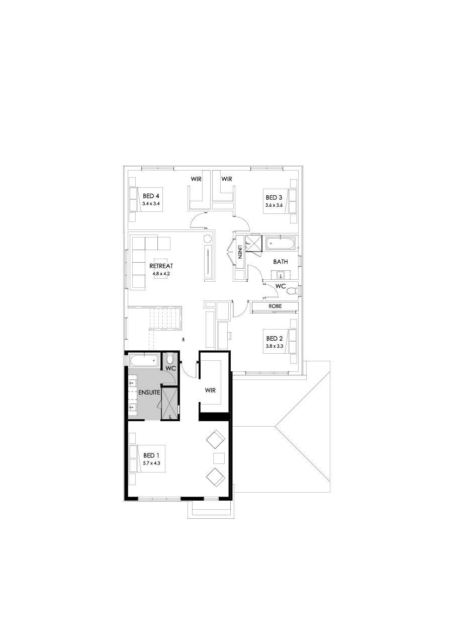 39 First Floor Floorplan (Bath to ensuite - Flipped)