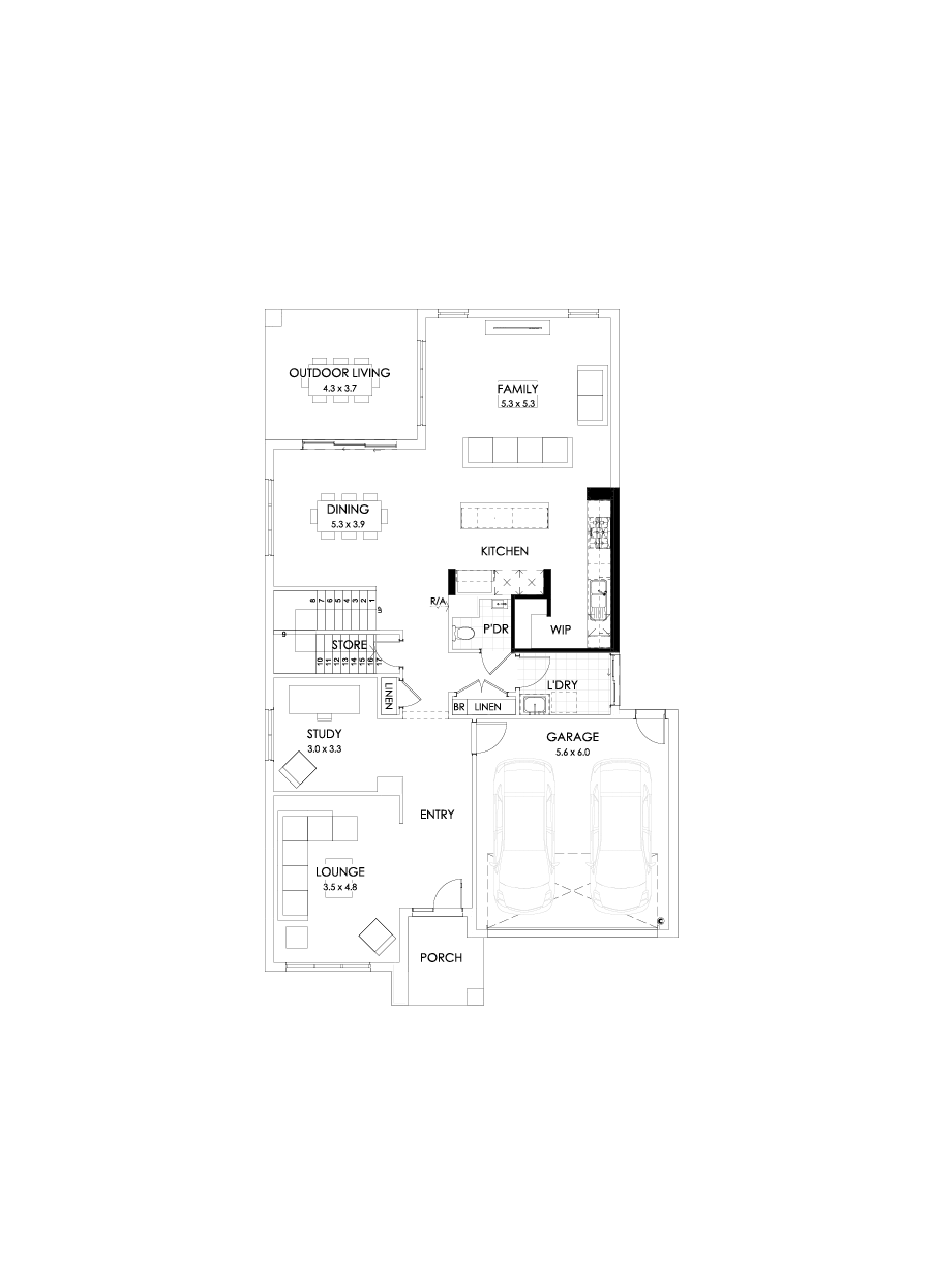 39 Ground Floor Floorplan (Alternate kitchen - Flipped)