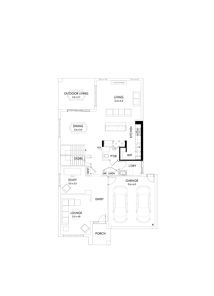 39 Ground Floor Floorplan (Alternate kitchen - Flipped)