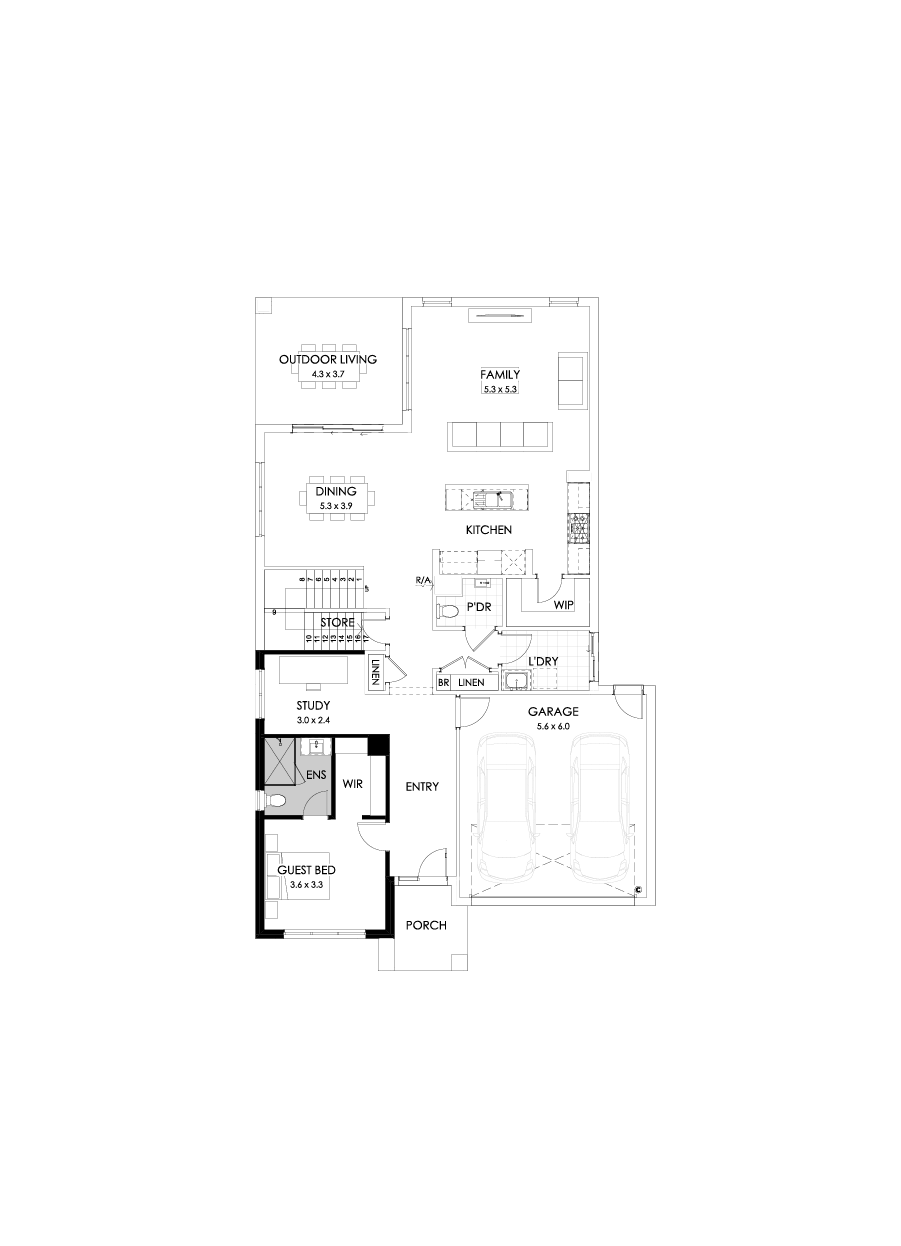 39 Ground Floor Floorplan (Guest bedroom - Flipped)