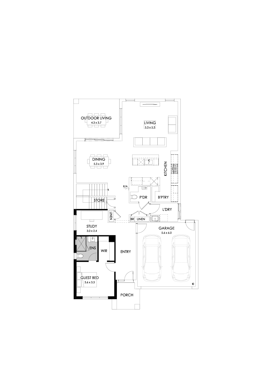 39 Ground Floor Floorplan (Guest bedroom - Flipped)