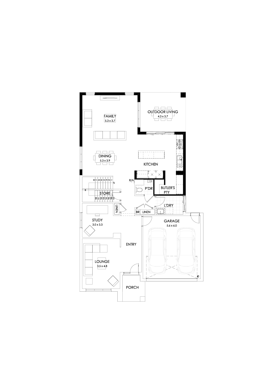 39 Ground Floor Floorplan (Rear flip with butler’s pantry  - Flipped)