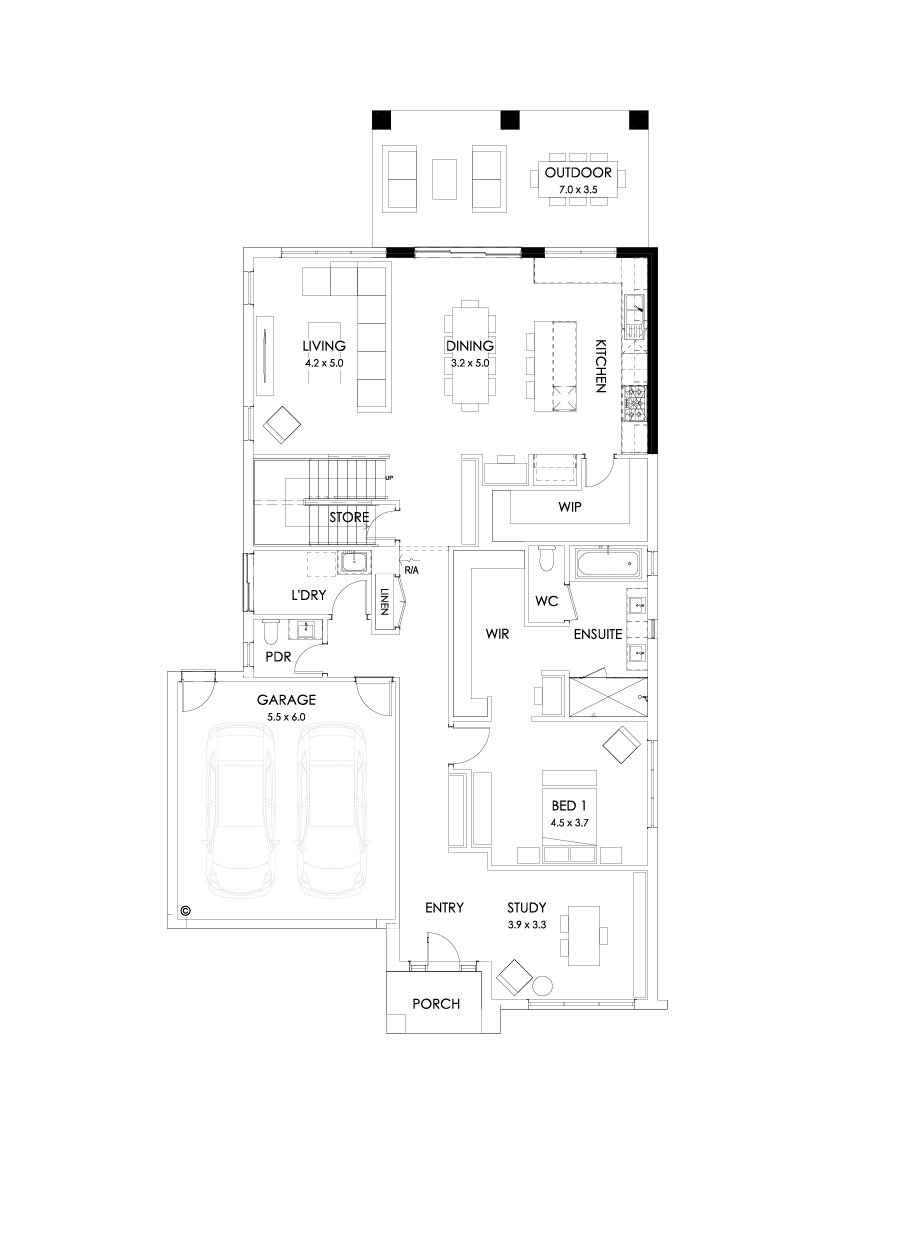 37 Ground Floor Floorplan (Alternate kitchen L shape)