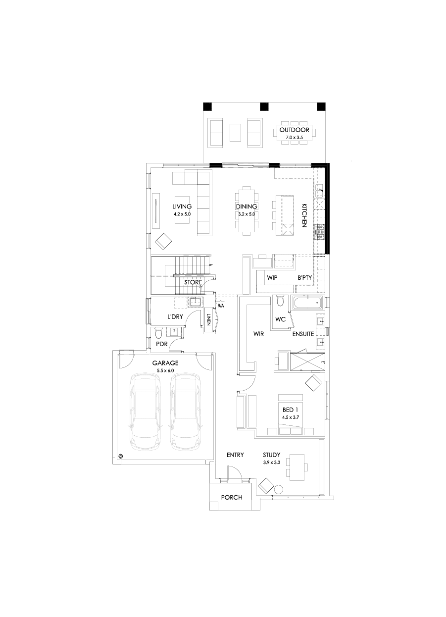 37 Ground Floor Floorplan (Alternate kitchen L shape)