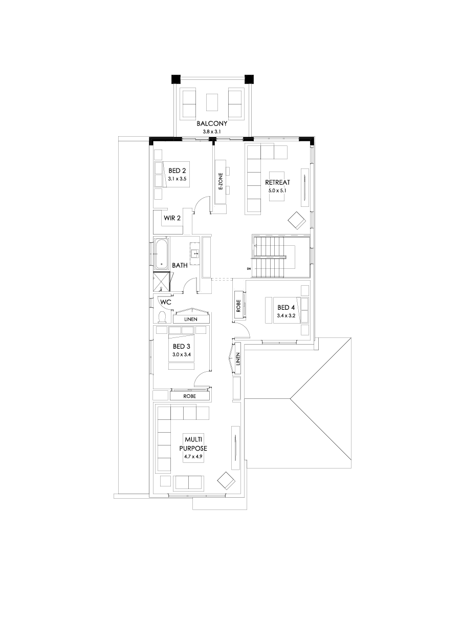37 First Floor Floorplan (Rear balcony - Flipped)