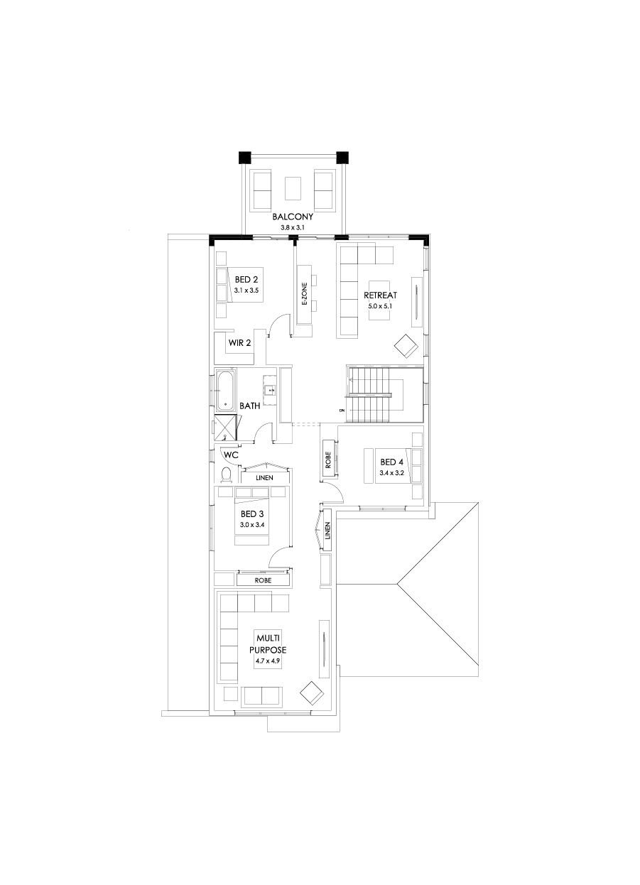 37 First Floor Floorplan (Rear balcony - Flipped)