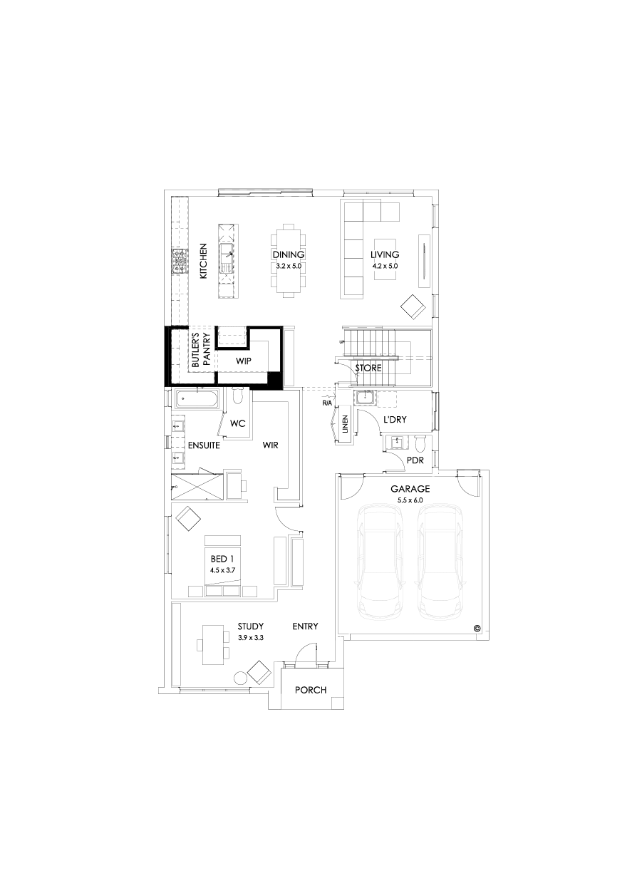 37 Ground Floor Floorplan (Alternate Butler's pantry - Flipped)