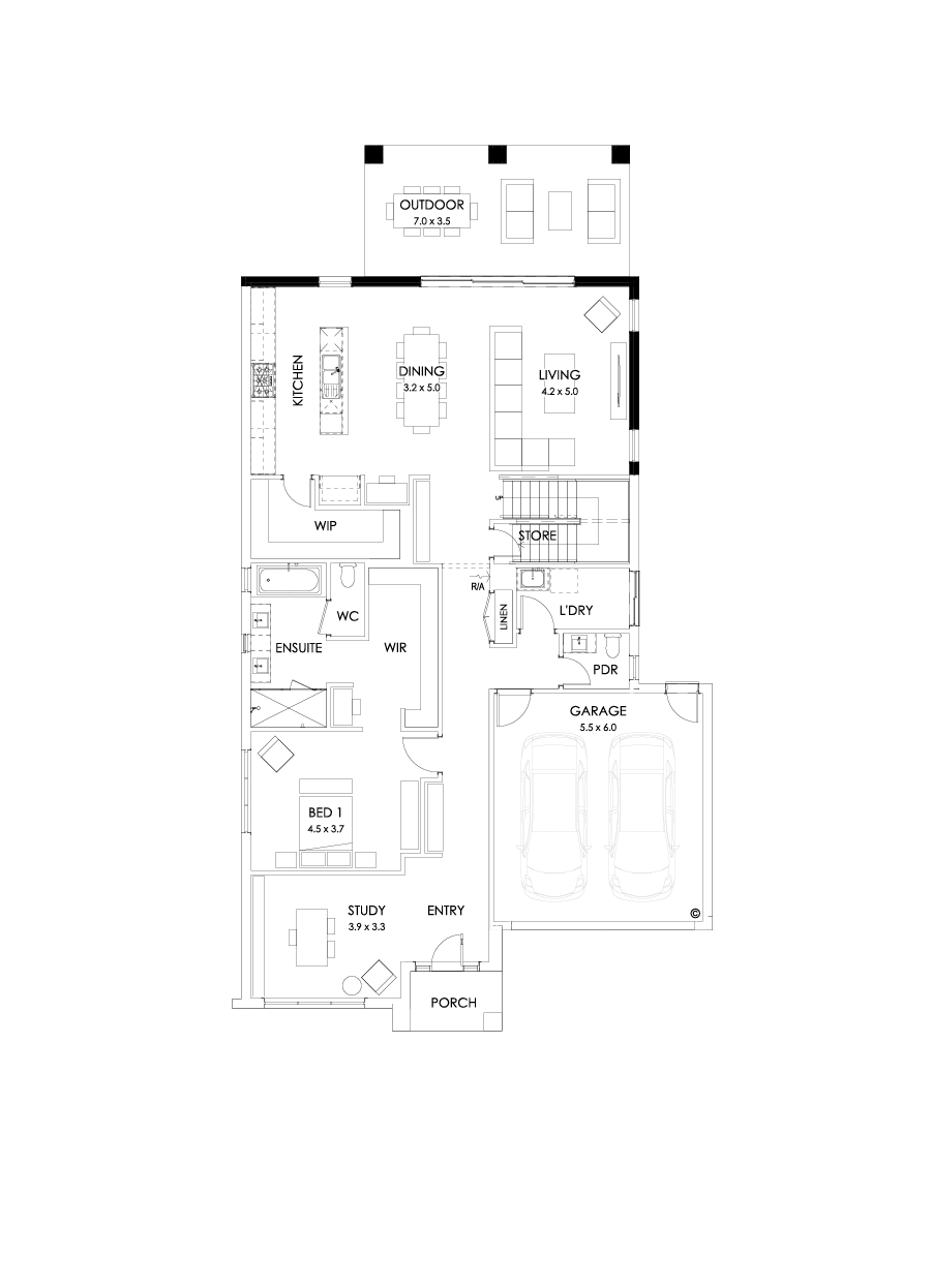 37 Ground Floor Floorplan (Alternate grand outdoor living - Flipped)