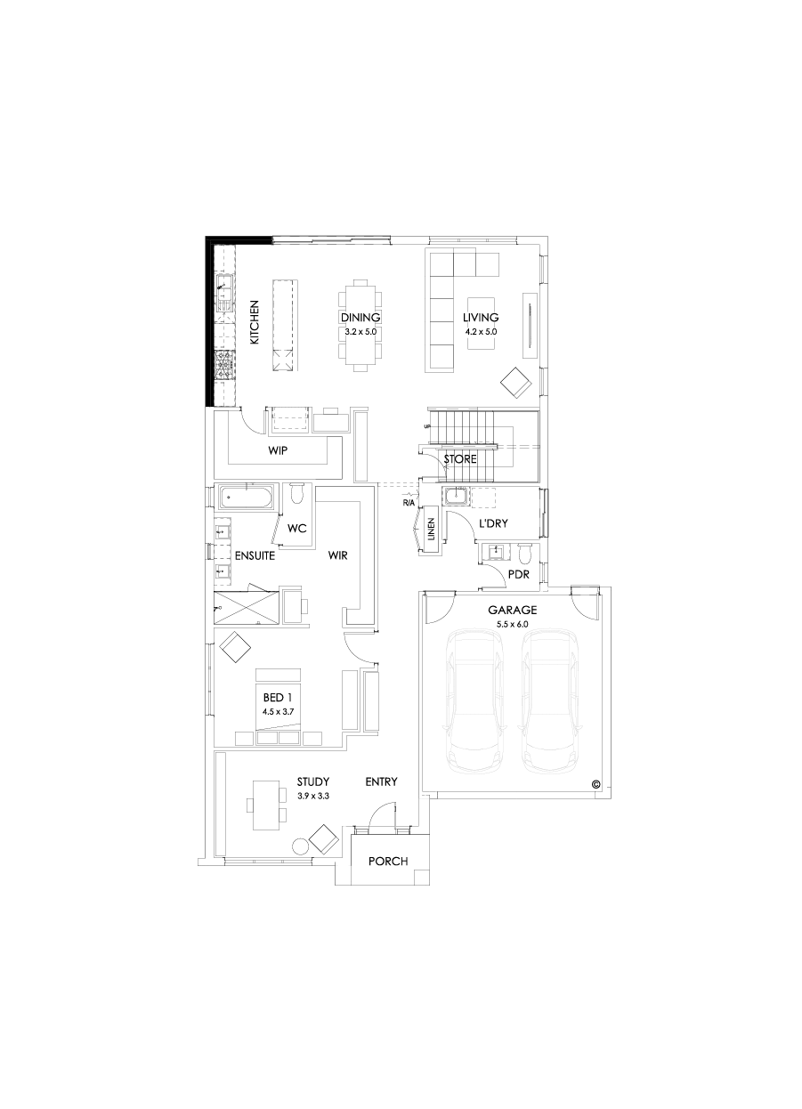 37 Ground Floor Floorplan (Alternate kitchen - Flipped)