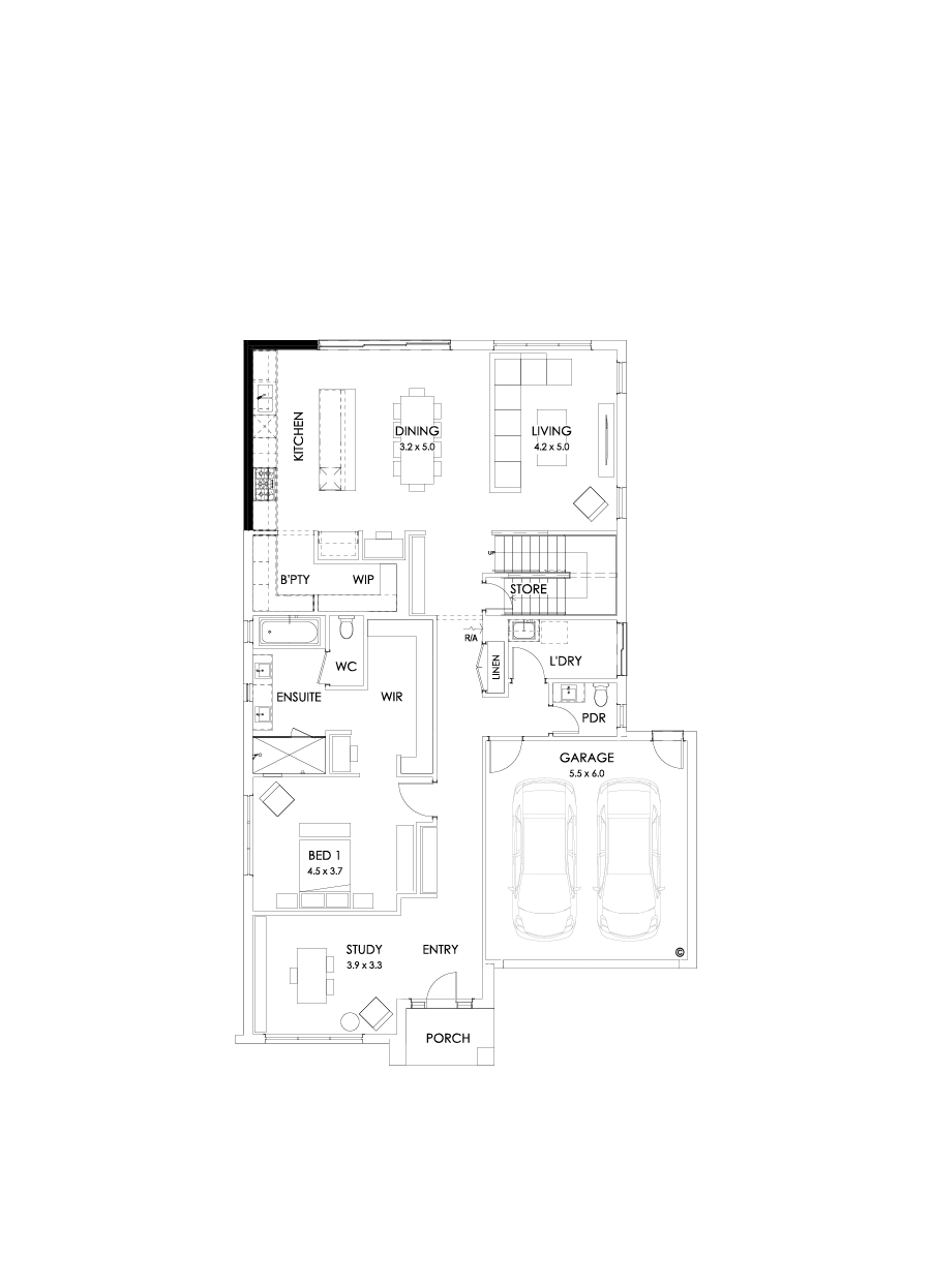 37 Ground Floor Floorplan (Alternate kitchen - Flipped)