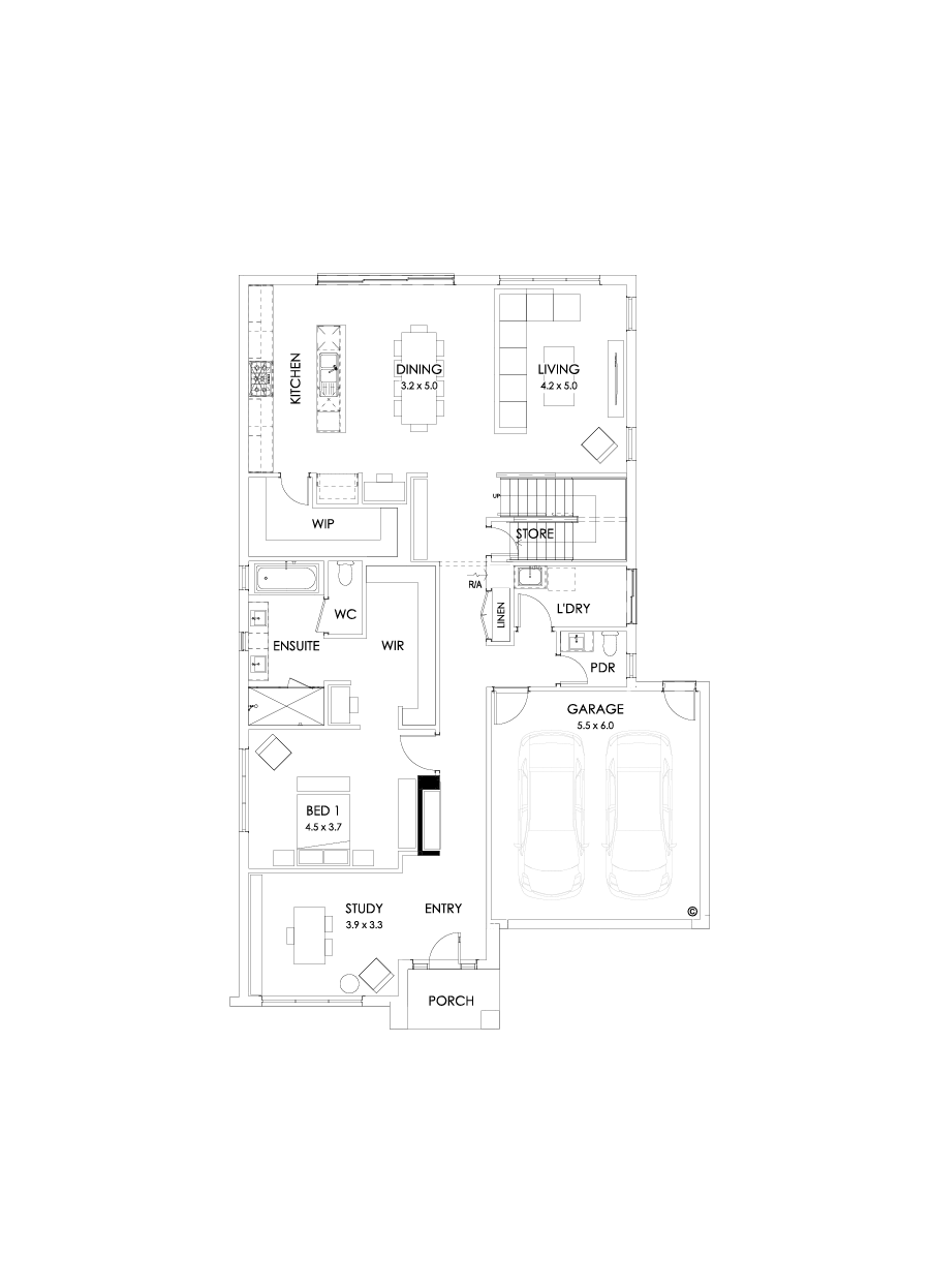 37 Ground Floor Floorplan (Guest bedroom - Flipped)