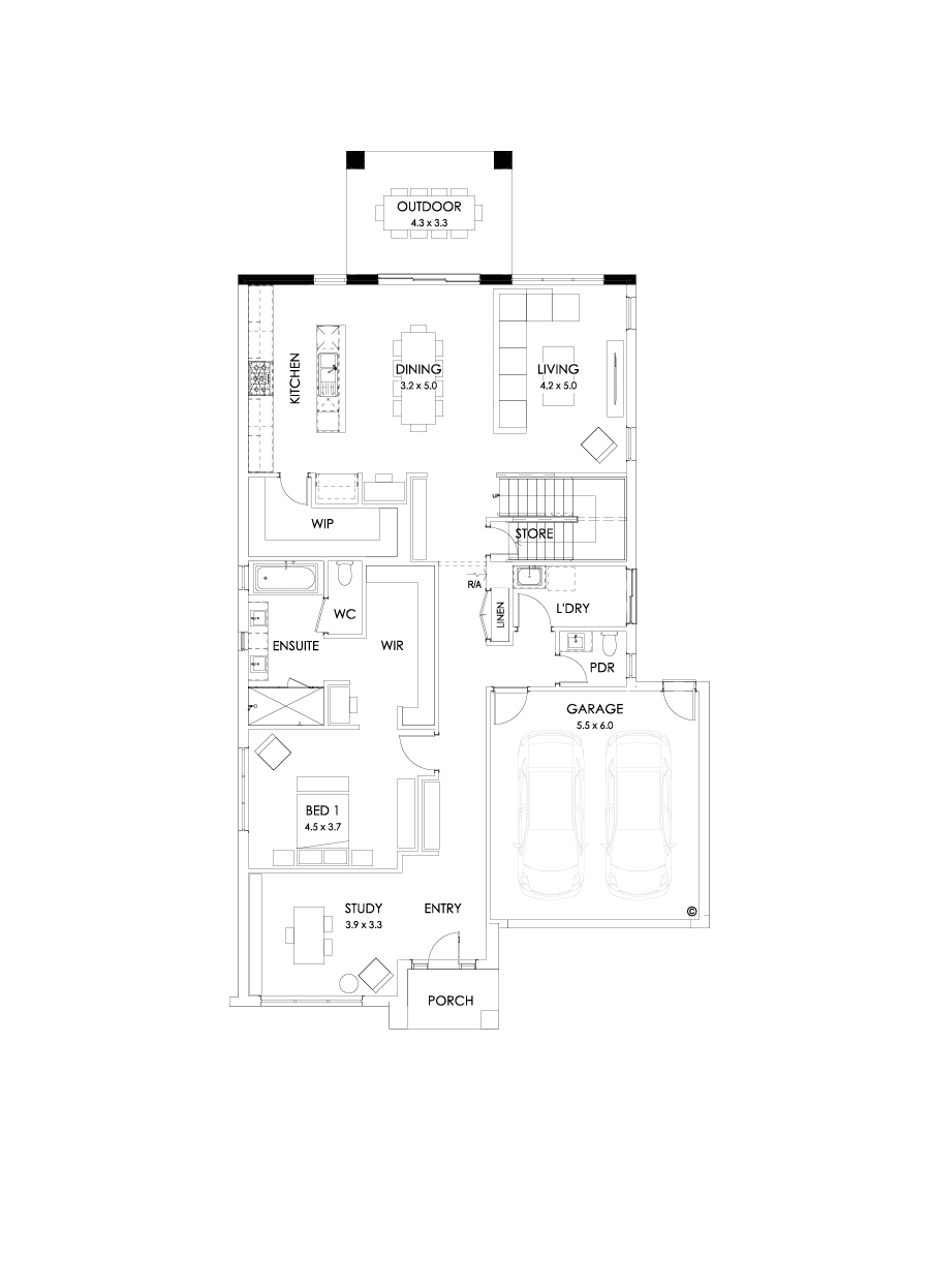 37 Ground Floor Floorplan (Rear balcony - Flipped)