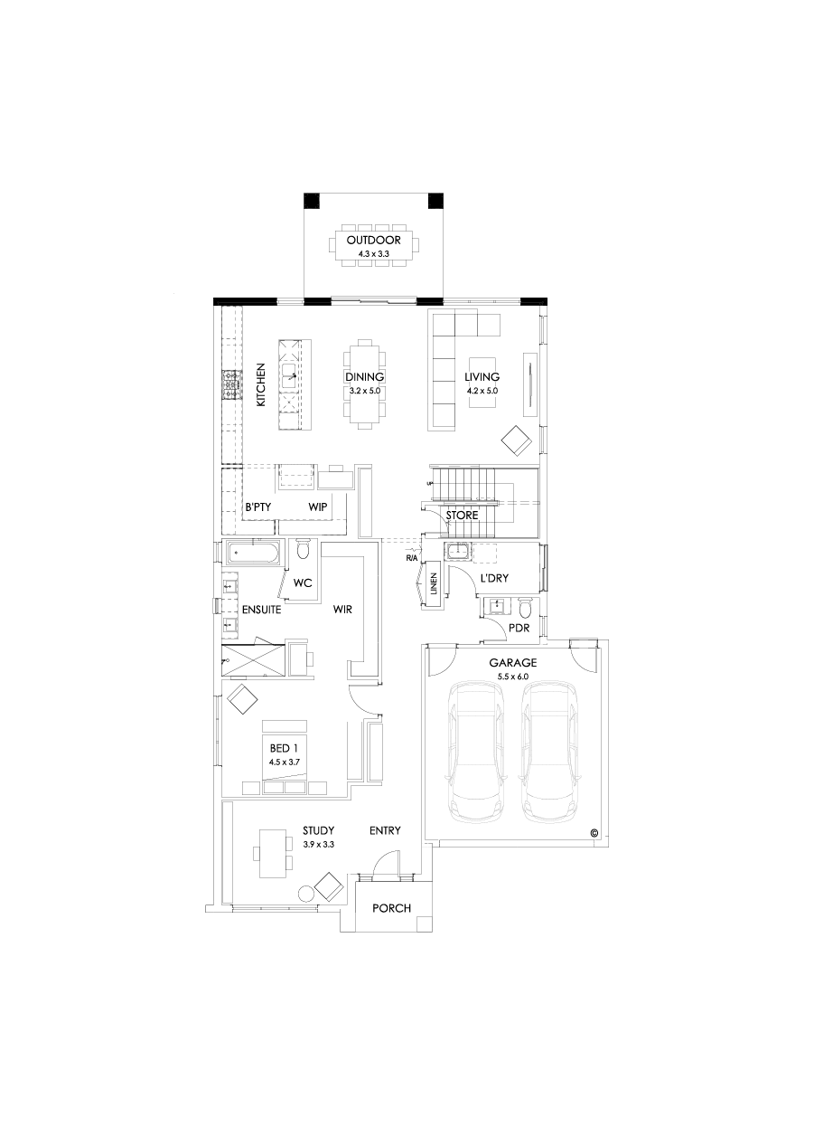 37 Ground Floor Floorplan (Rear balcony - Flipped)