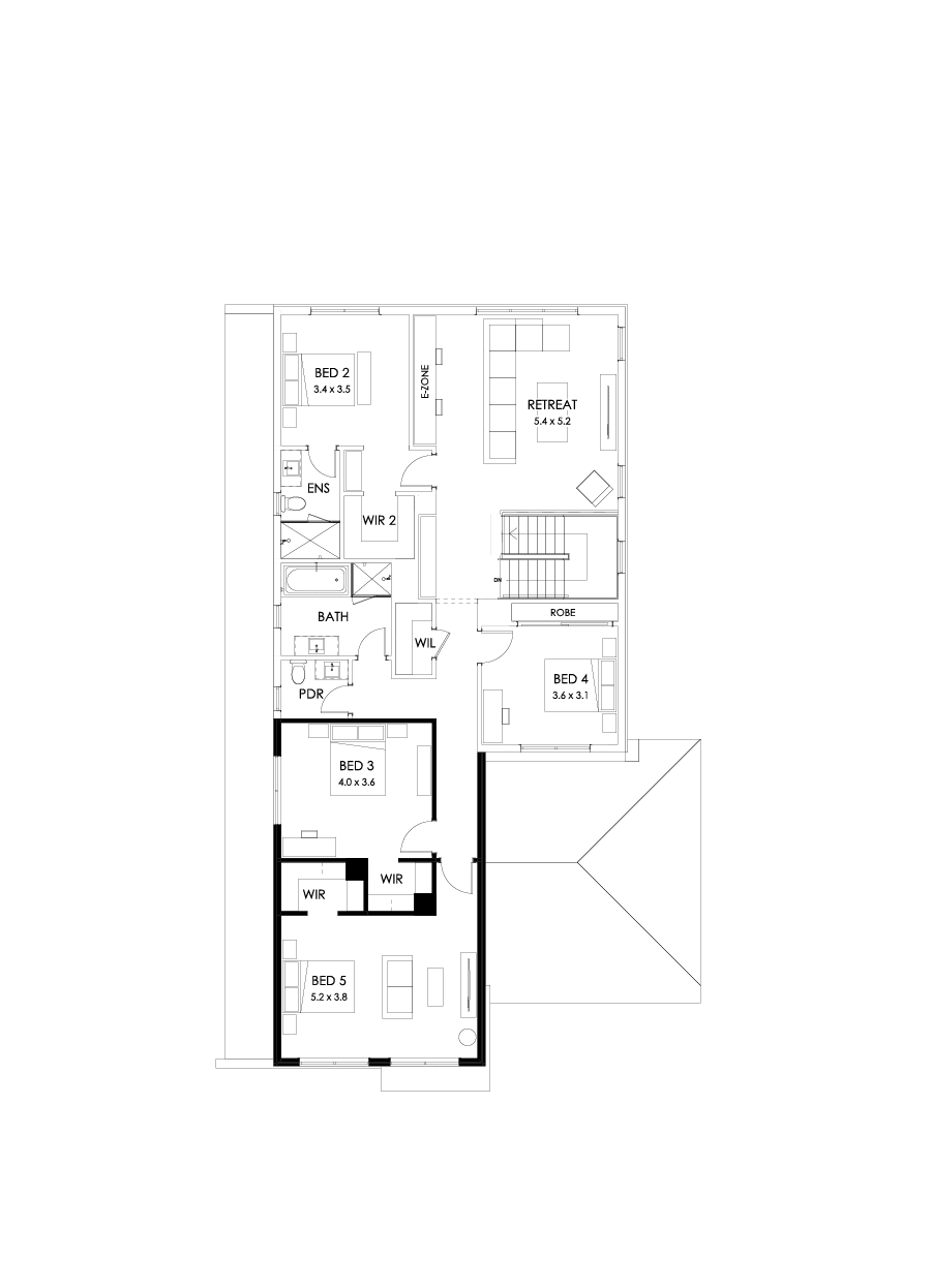 40 First Floor Floorplan (5th bedroom - Flipped)