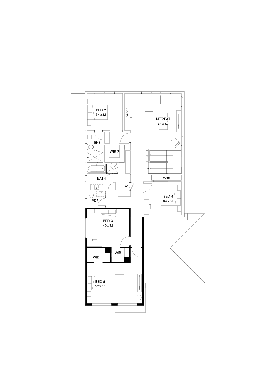 40 First Floor Floorplan (5th bedroom - Flipped)