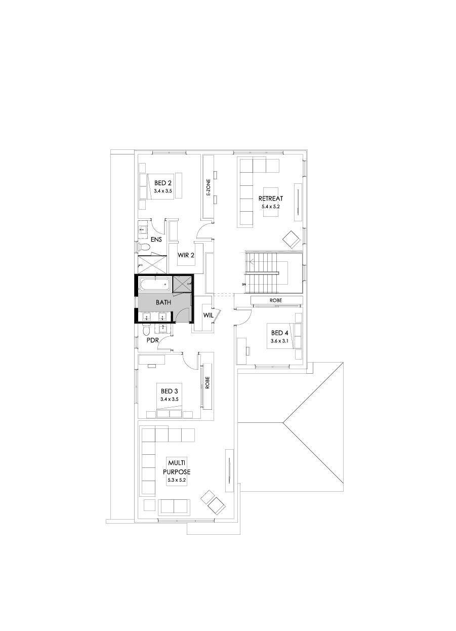 40 First Floor Floorplan (Bathroom upgrade - Flipped)