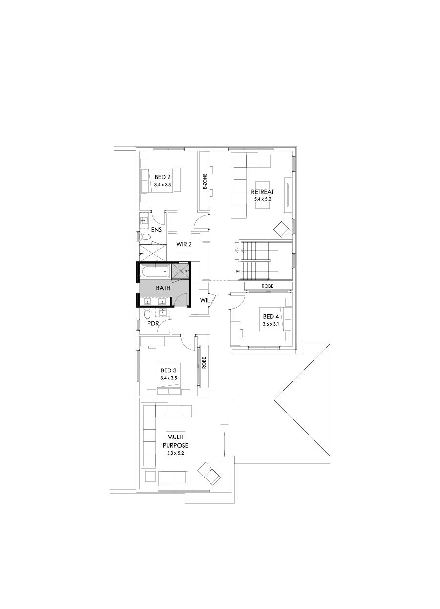 40 First Floor Floorplan (Bathroom upgrade - Flipped)