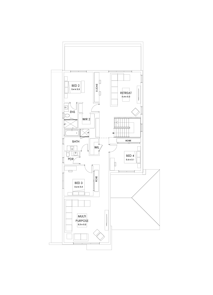 40 First Floor Floorplan (Larger kitchen and dining - Flipped)