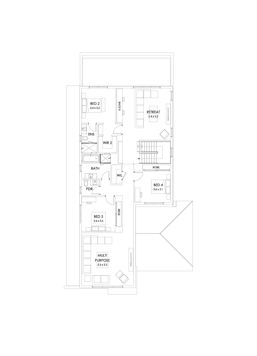 40 First Floor Floorplan (Larger kitchen and dining - Flipped)