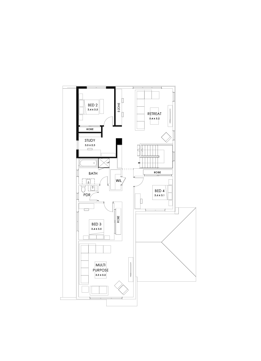 40 First Floor Floorplan (No minor ensuite - Flipped)