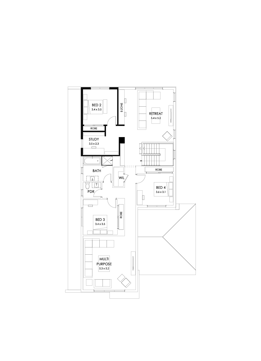 40 First Floor Floorplan (No minor ensuite - Flipped)