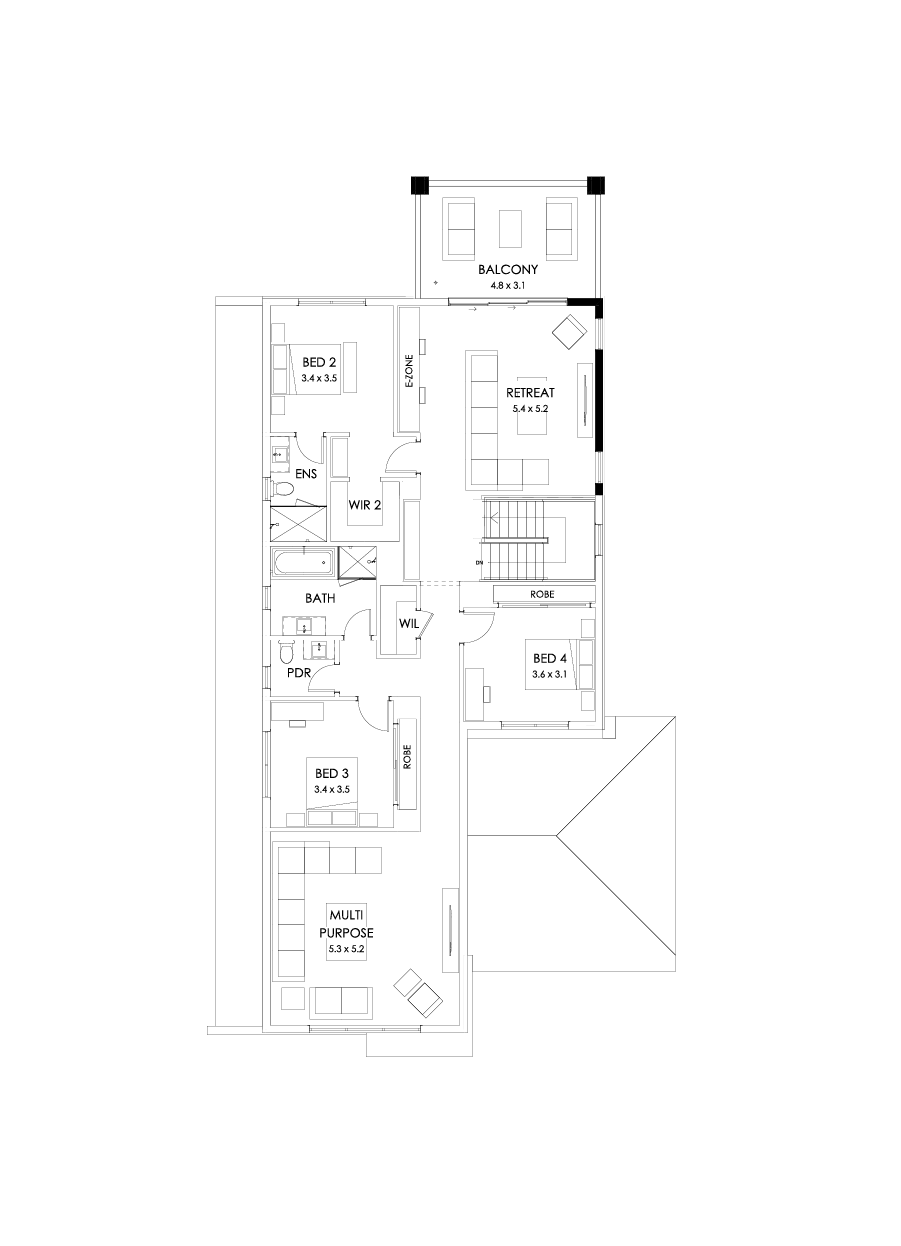 40 First Floor Floorplan (Rear balcony  - Flipped)