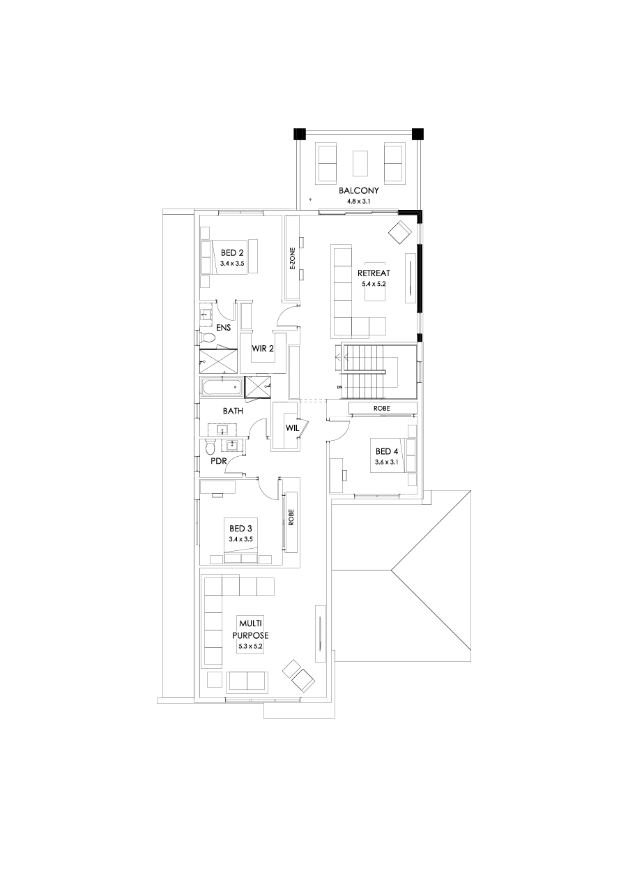 40 First Floor Floorplan (Rear balcony  - Flipped)