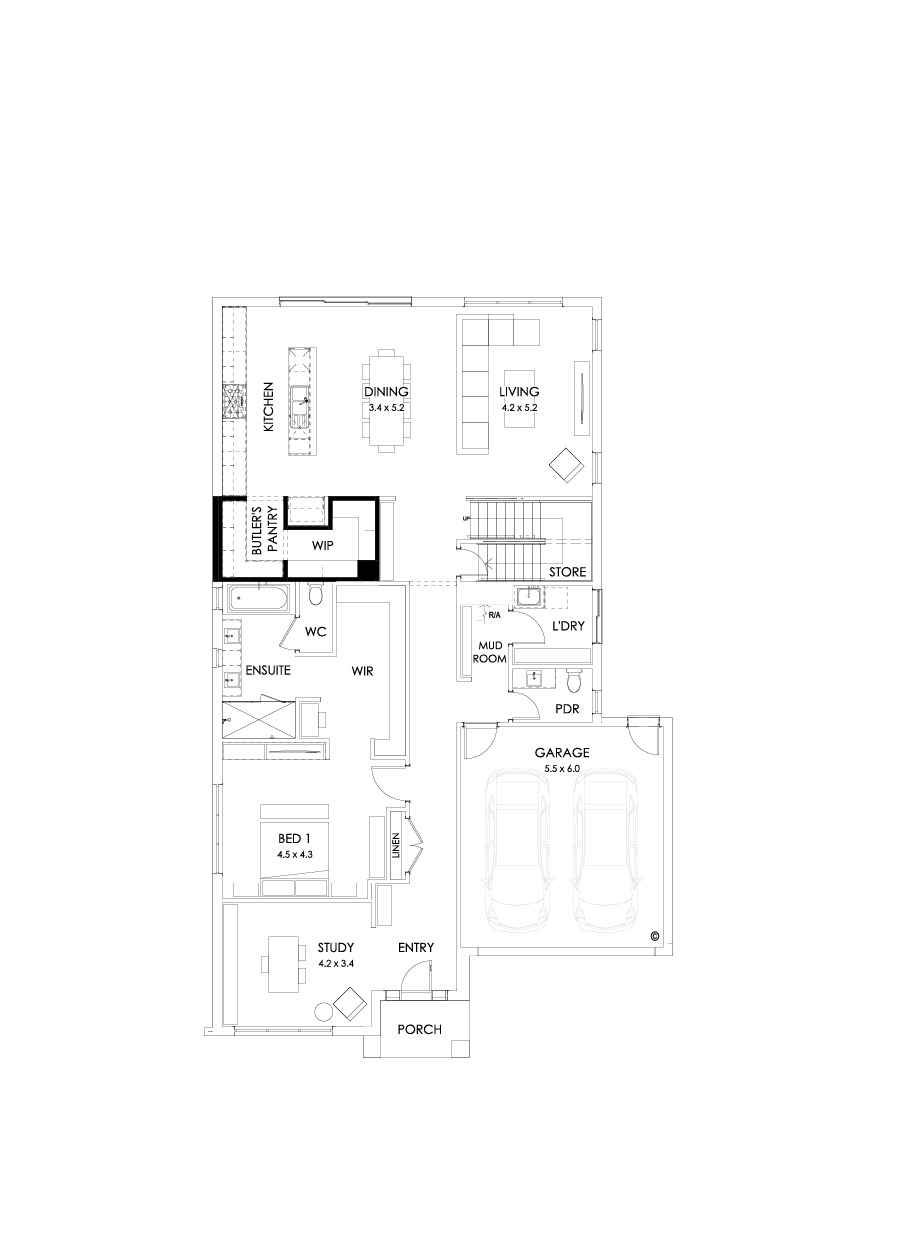 40 Ground Floor Floorplan (Alternate Butler's pantry - Flipped)