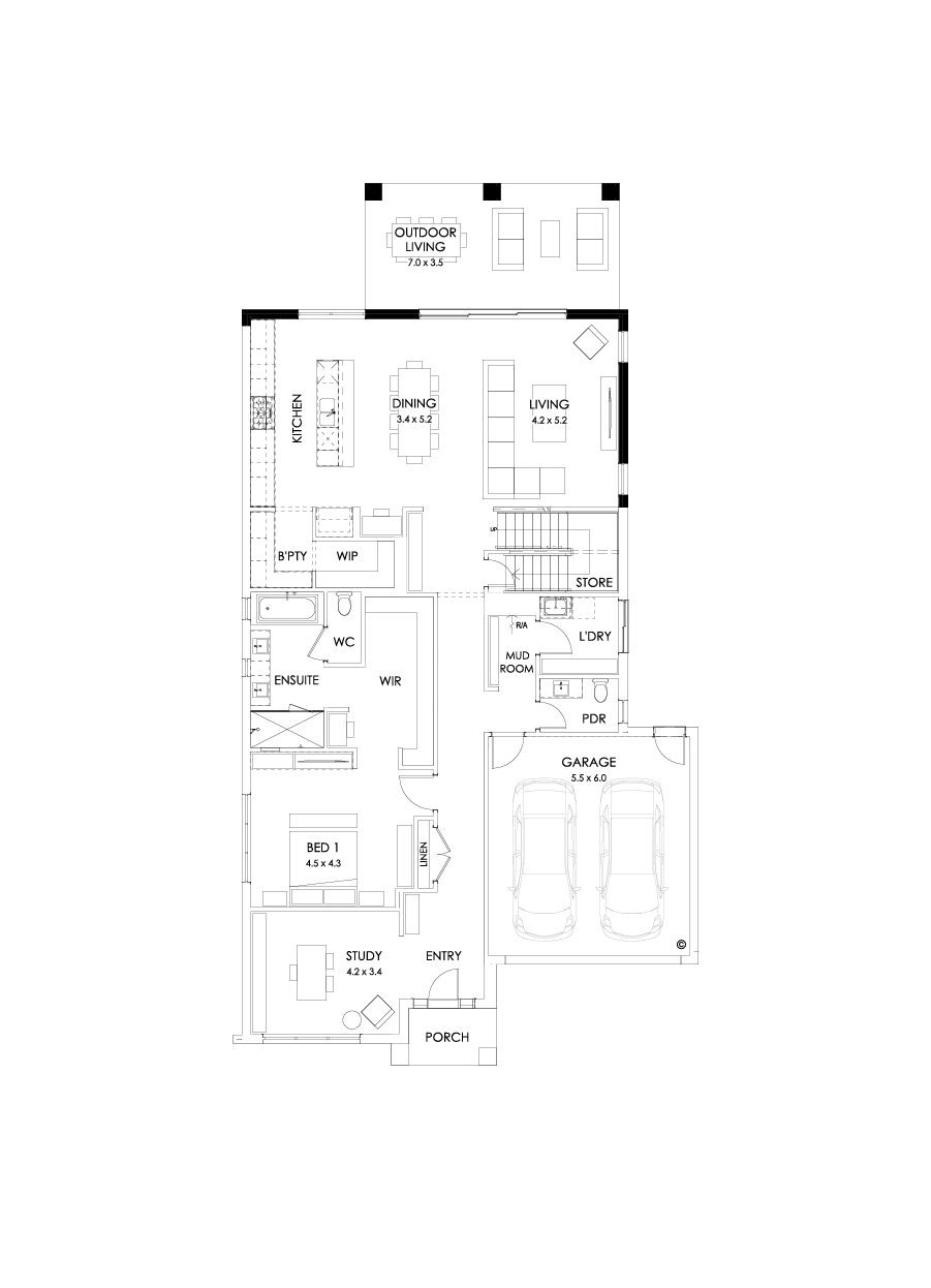 40 Ground Floor Floorplan (Alternate grand outdoor living - Flipped)